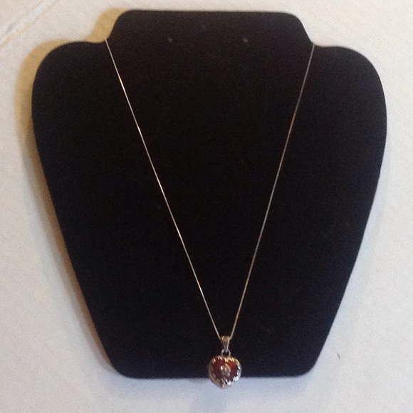 Sterling 925 Silver Red Marcacite Heart LOCKET & Necklace 925 sterling silver - Picture 3 of 8